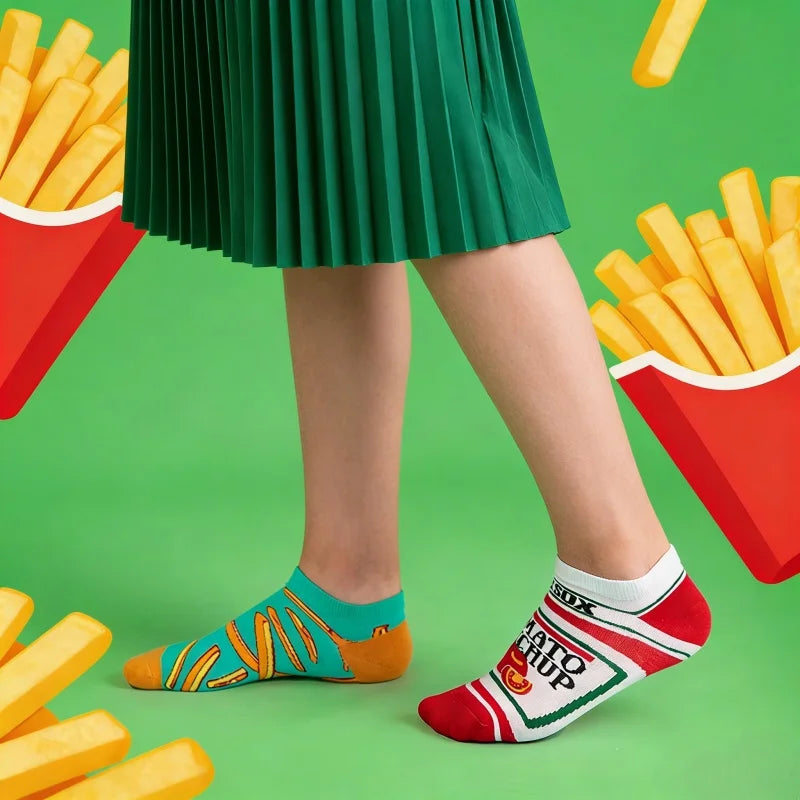 Cotton Blend French Fries And Ketchup Pattern Ankle Socks - 1