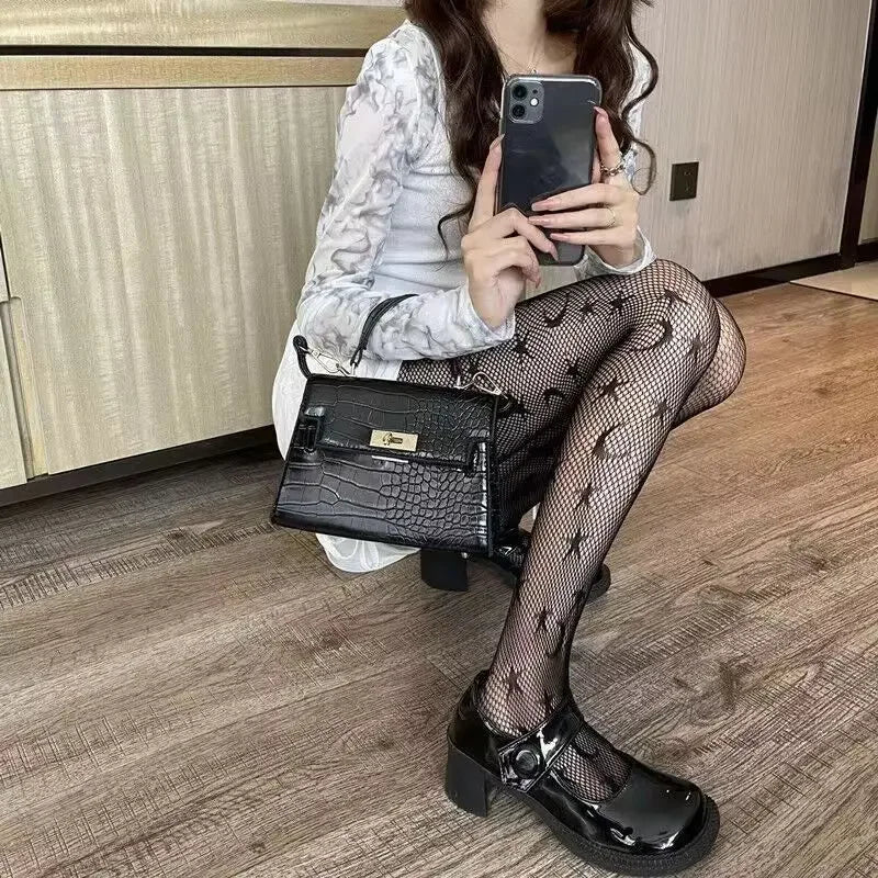 Nylon Cross Print Gothic Lolita Fishnet Tights