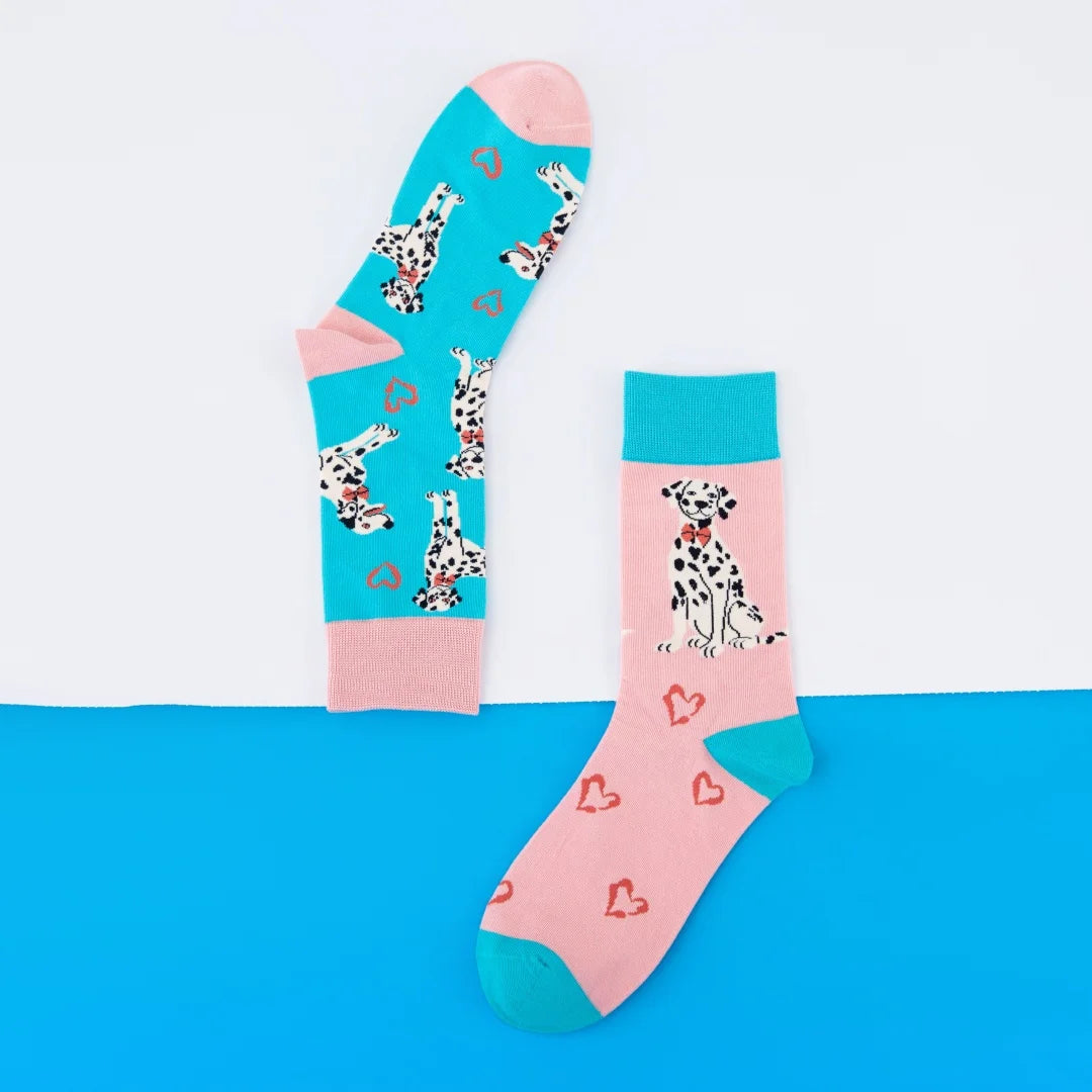 Cotton Blend Spotted Dog Print Mid Tube Socks - 4