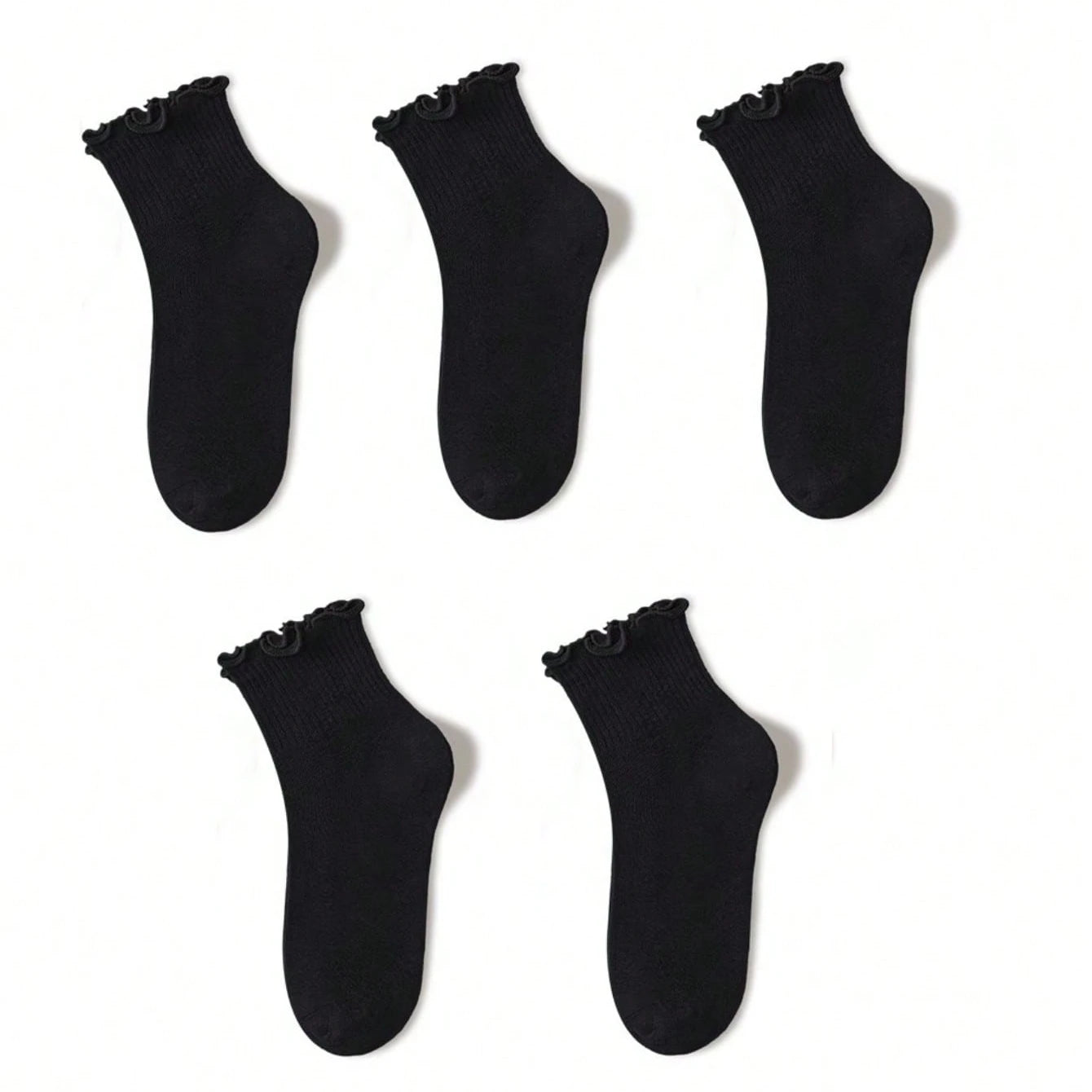 Polyester Elastane Ruffle Trim Mid Tube Crew Socks - 6