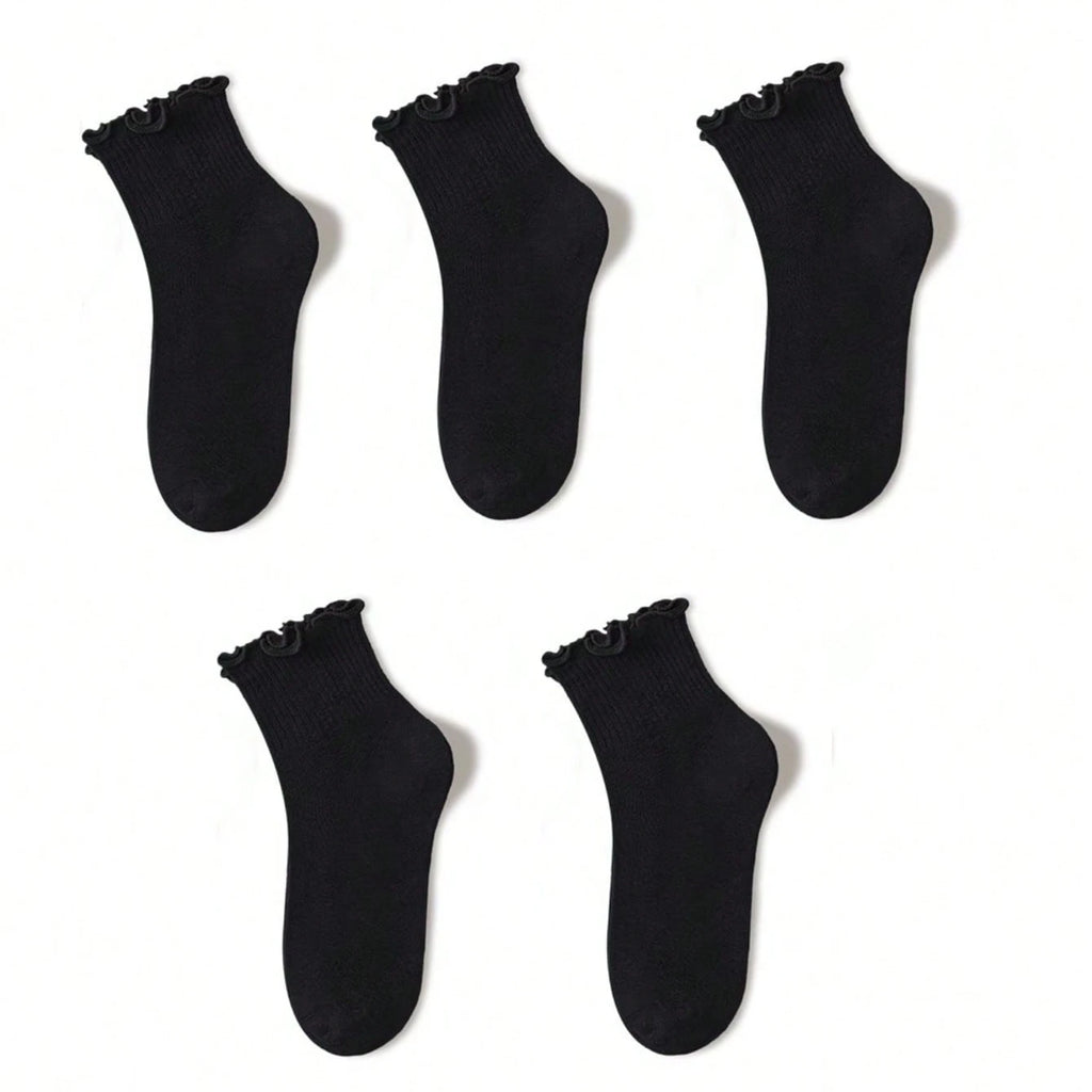 Polyester Elastane Ruffle Trim Mid Tube Crew Socks