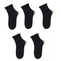 Polyester Elastane Ruffle Trim Mid Tube Crew Socks