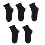 Polyester Elastane Ruffle Trim Mid Tube Crew Socks