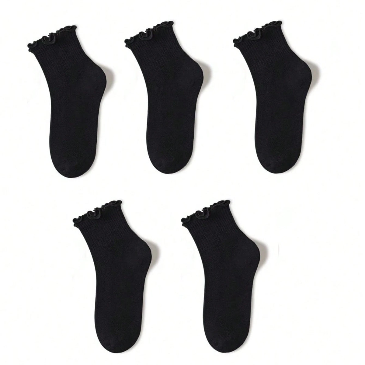 Polyester Elastane Ruffle Trim Mid Tube Crew Socks