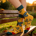 Cotton Blend Dragonfly Pattern Crew Socks