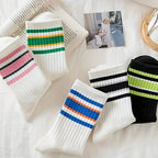 Striped Polyester Cotton Blend Casual Crew Socks