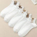Polyester Elastane Teddy Bear Print Casual Ankle Socks for Women