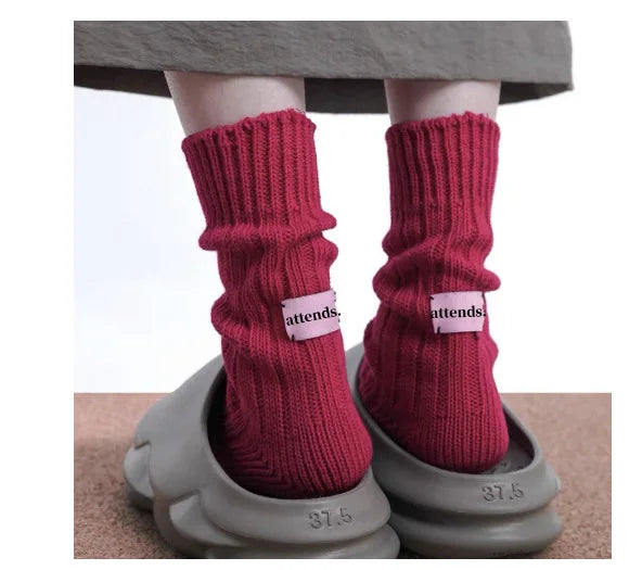 Thick Cotton Knit Mid Tube Crew Socks - 17