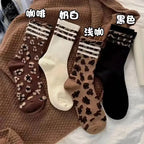 Polyester Leopard Print Mid Calf Casual Socks