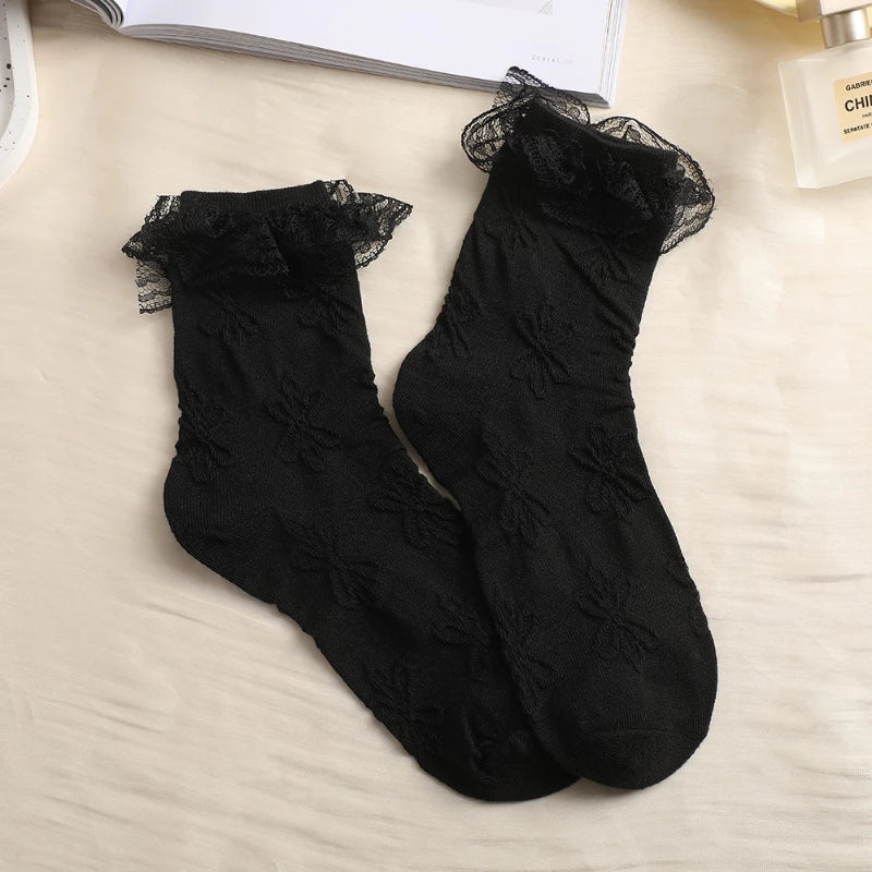 Polyester Lace Ruffle Lolita Socks Mid Tube Casual Wear