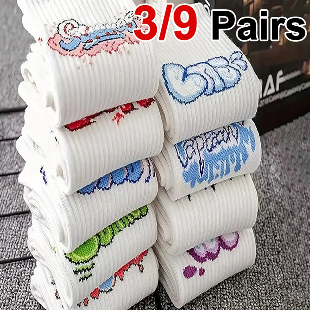 Polyester Elastane Graffiti Print Crew Socks - 1