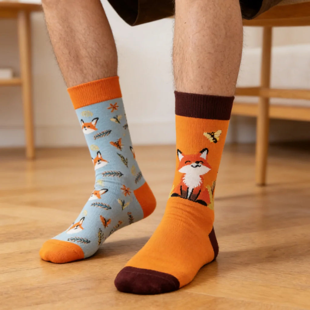 Cotton Blend Fox Pattern Mid Calf Unisex Socks
