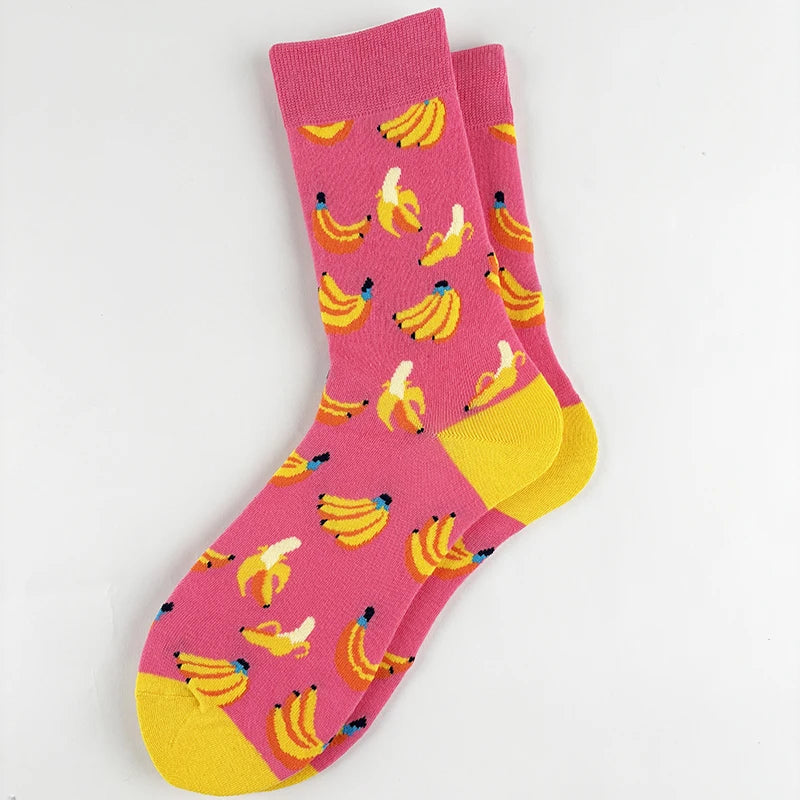 Cotton Blend Banana Print Mid Calf Casual Socks