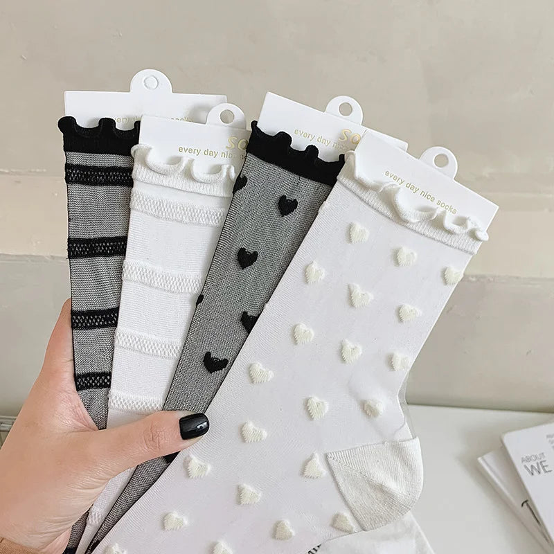 Polyester Mesh Heart Pattern Breathable Womens Socks