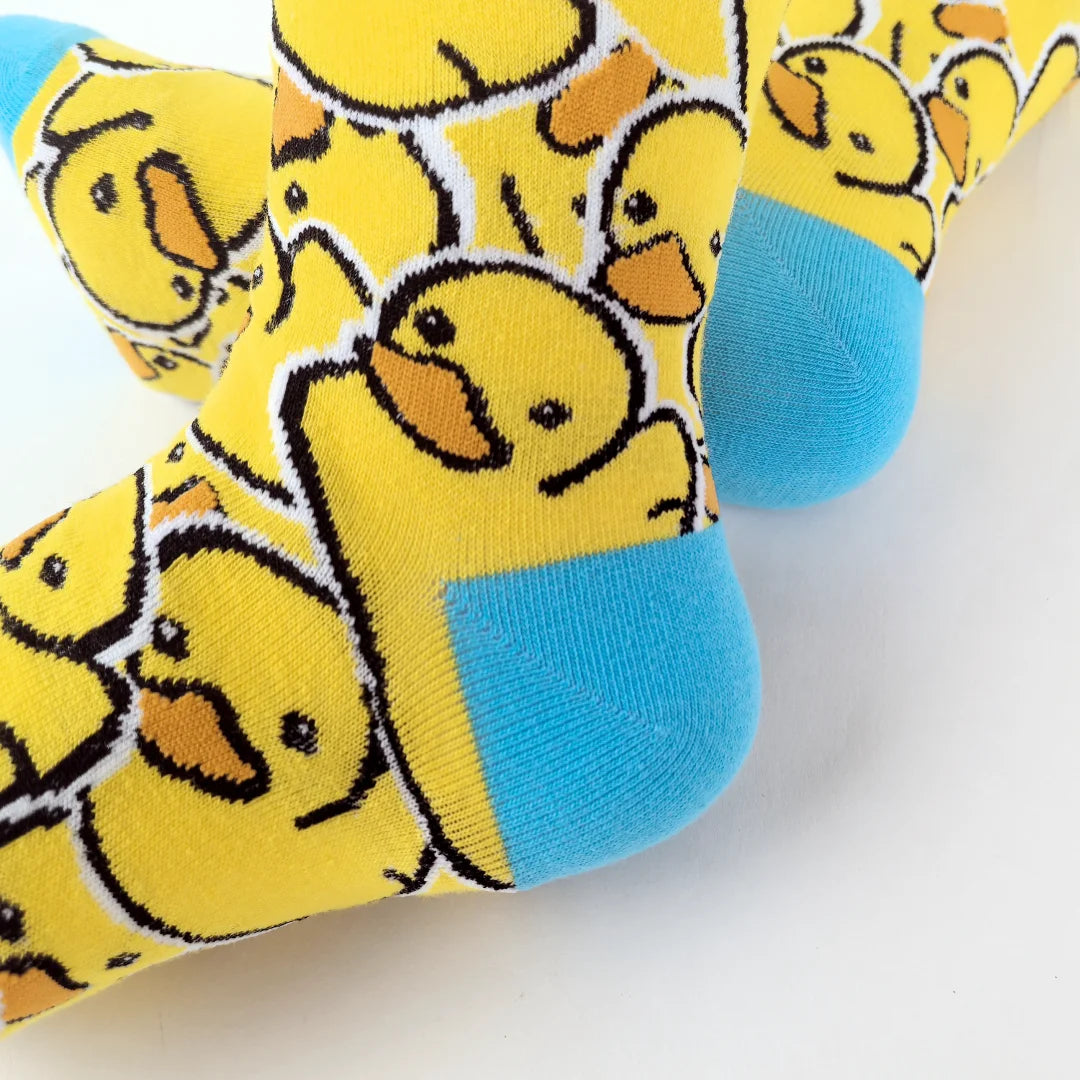 Polyester Elastane Yellow Duck Pattern Mid Calf Socks