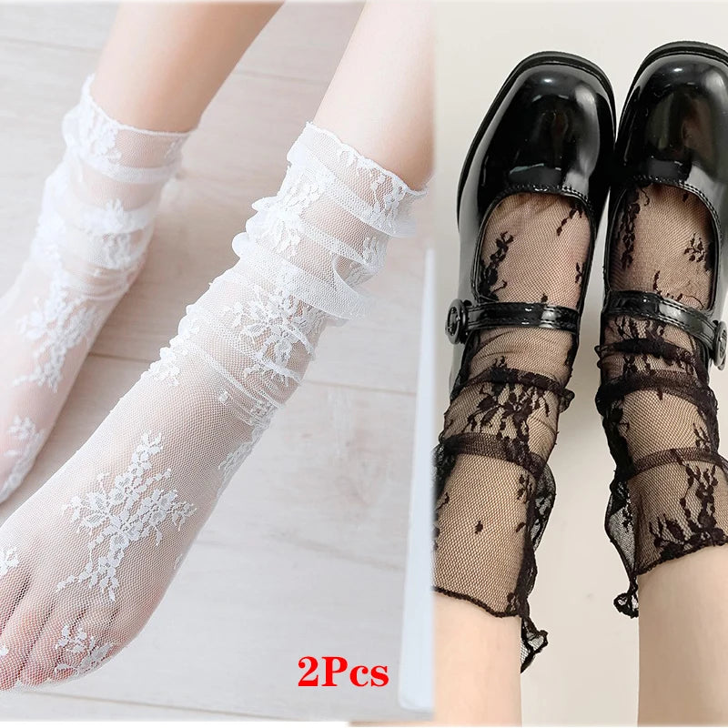 Floral Lace Sheer Mesh Ankle Socks