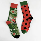 Cotton Blend Ladybug Print Mid Calf Socks