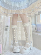 Nylon Lolita Lace Ruffle Knee High Socks with Bows