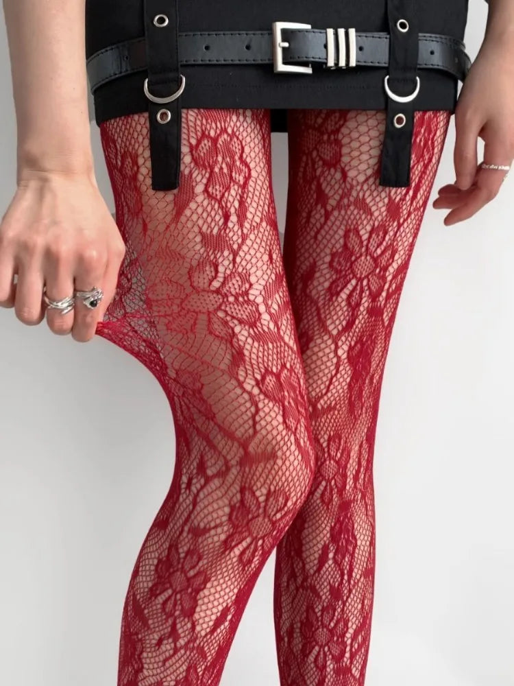 Floral Nylon Fishnet Pantyhose Mesh Tights