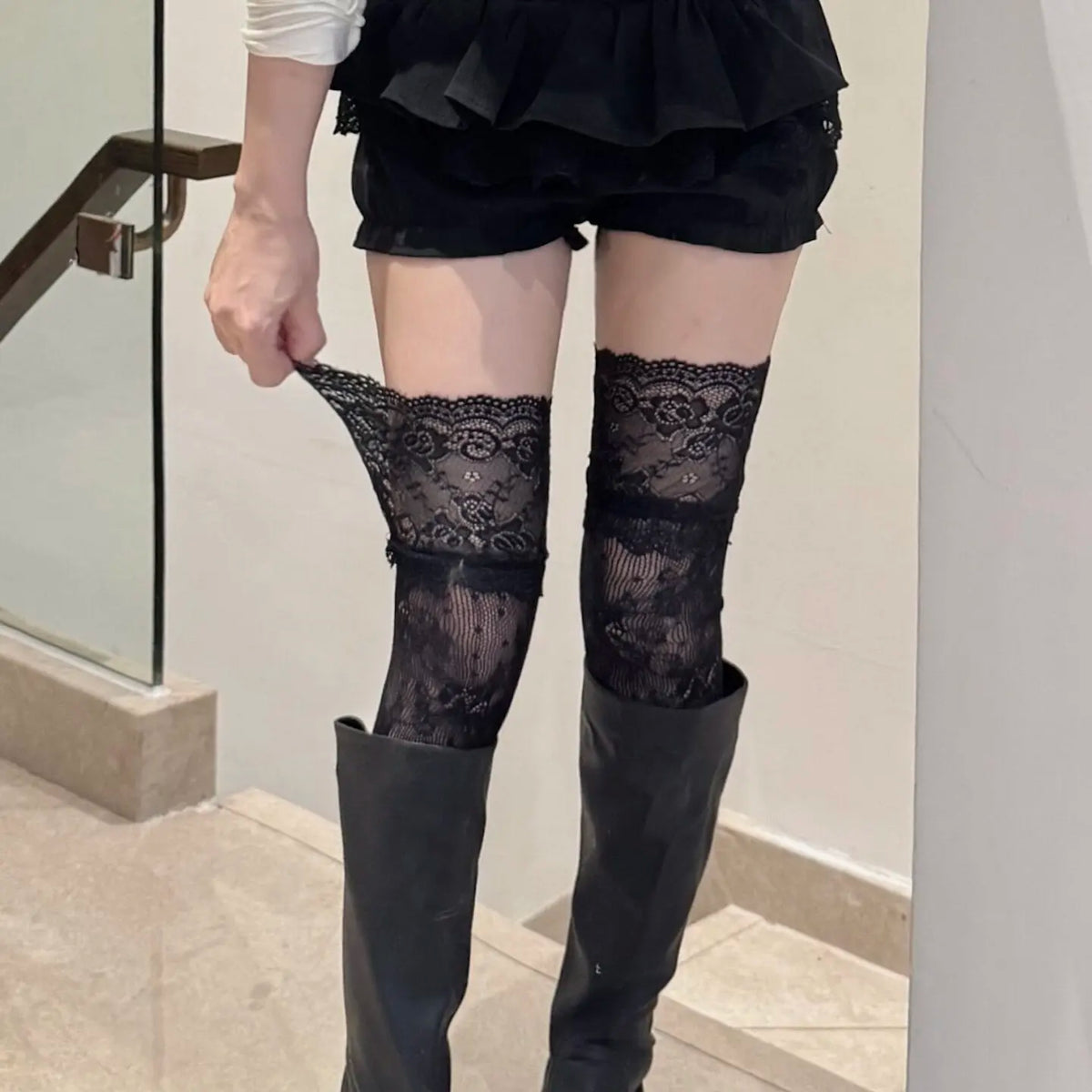 Nylon Spandex Lace Over The Knee Stockings