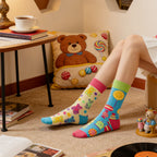 Cotton Blend Cartoon Bear and Sweets Pattern Casual Mid Tube Socks