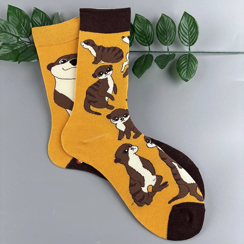 Cotton Blend Otter Pattern Crew Socks - 2