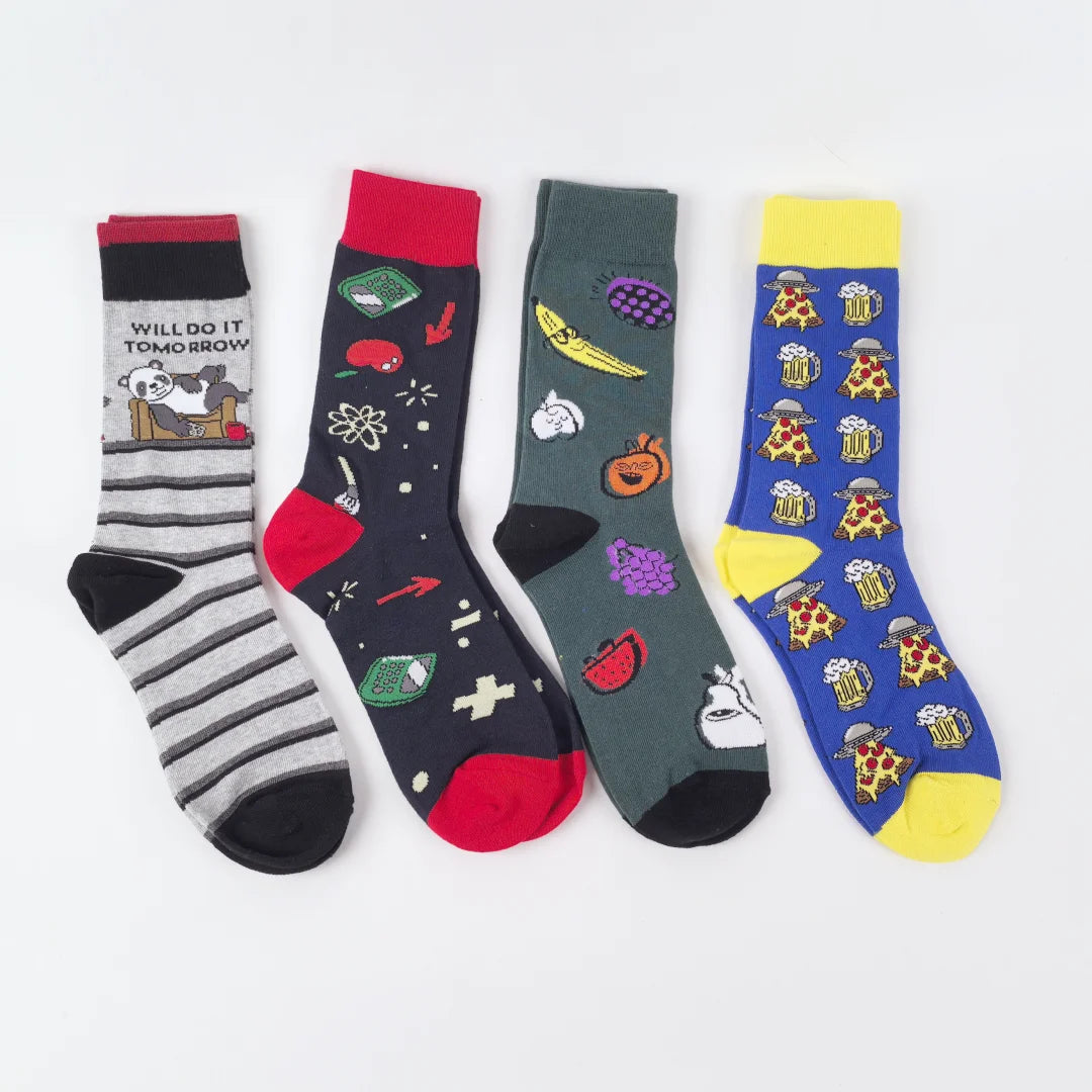 Polyester Elastane Printed Crew Socks for Men