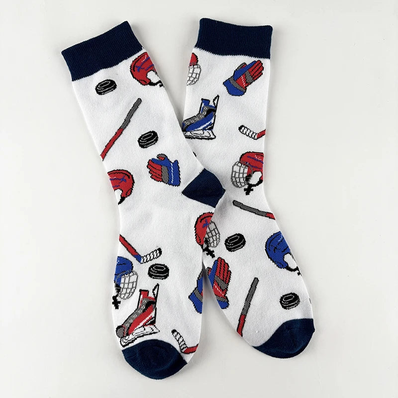 Polyester Blend Ice Hockey Pattern Mid Calf Socks - 6