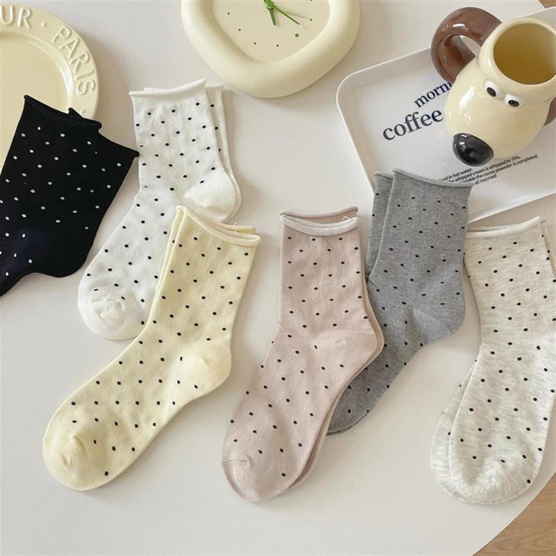 Polyester Elastane Polka Dot Mid Tube Casual Socks