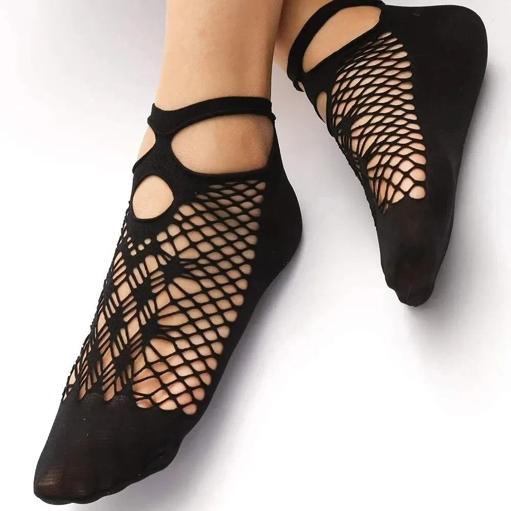 Polyester Elastane Mesh Lace Ankle Socks 5 Pairs