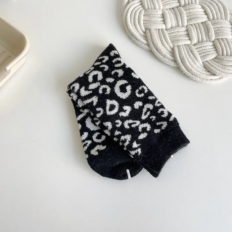 Thick Wool Leopard Print Thermal Socks for Women