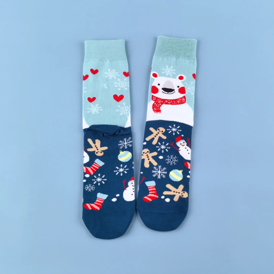 Cotton Blend Christmas Polar Bear Print Mid Calf Socks
