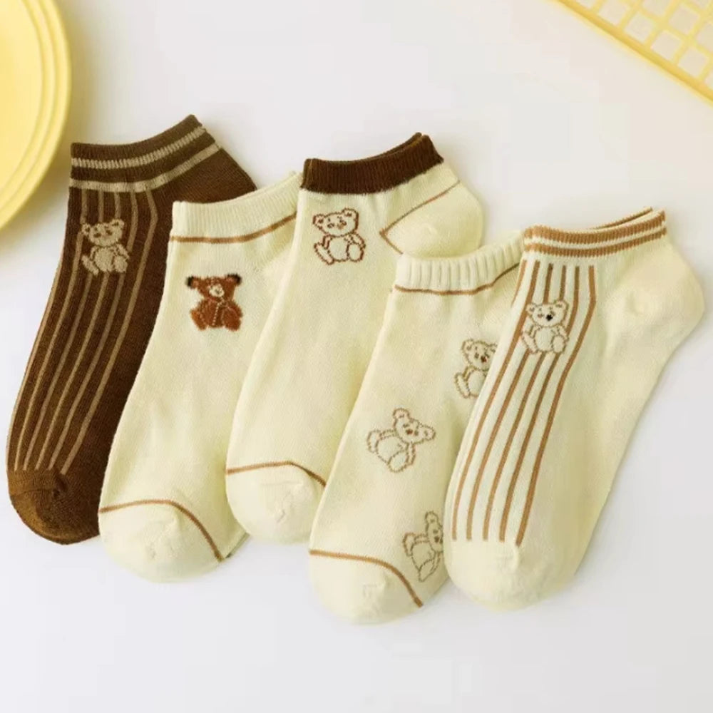 Polyester Blend Casual Cartoon Ankle Socks 5 Pack