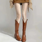 Floral Mesh Nylon Thigh High Pantyhose