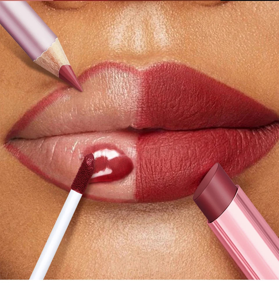 Mini Lip Liner Lipstick and Lip Gloss Makeup Set