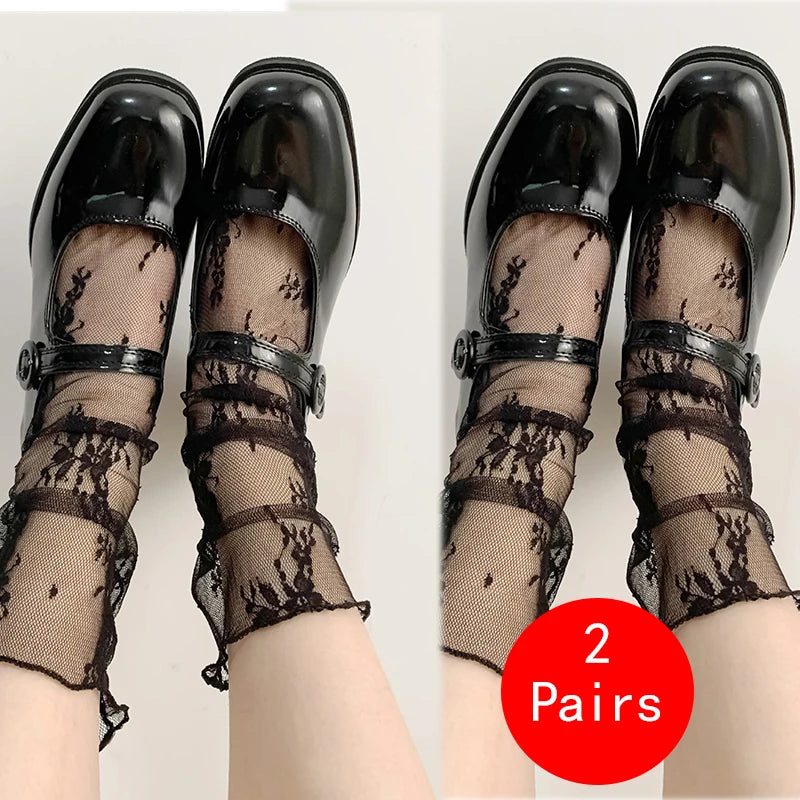 Womens Floral Lace Ankle Socks Breathable Nylon Casual Hosiery - 19
