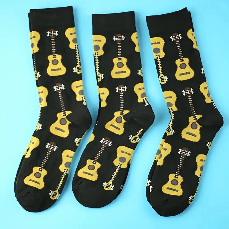 Polyester Guitar Pattern Mid Tube Casual Socks