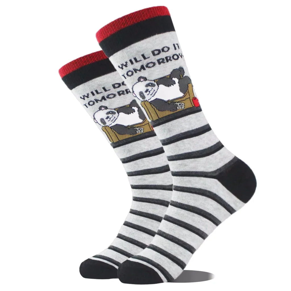 Polyester Elastane Printed Crew Socks for Men