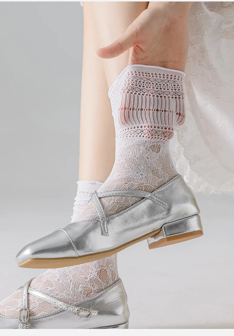 Lace Mesh Knit Ankle Socks Breathable Hollow Out Stockings