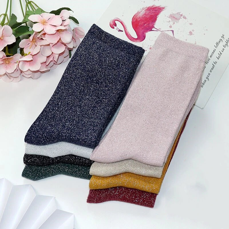 Metallic Knit Women Casual Socks