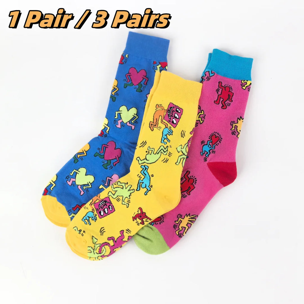 Cotton Blend Artistic Graffiti Pattern Mid Calf Unisex Socks