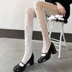 Floral Mesh Nylon Thigh High Pantyhose