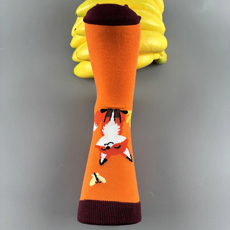 Cotton Blend Fox Print Casual Socks