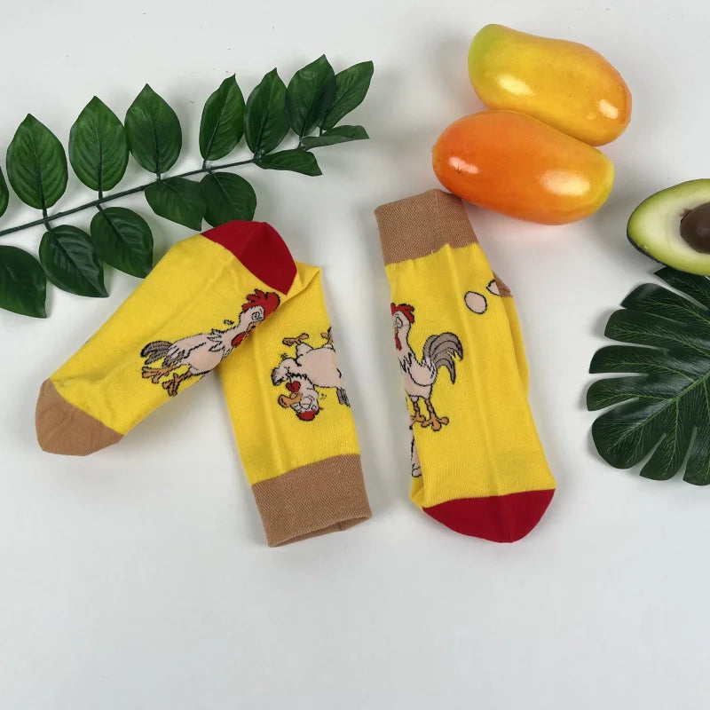 Cotton Blend Hen Pattern Crew Socks - 5