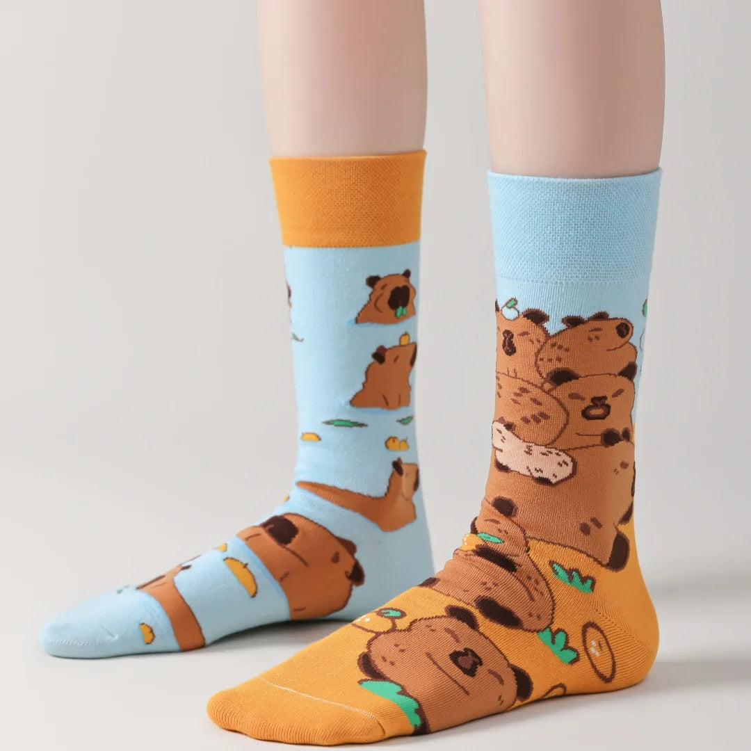 Cotton Blend Capybara Pattern Mid Calf Socks - 4