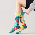Cotton Blend Strawberry Print Mid Calf Socks