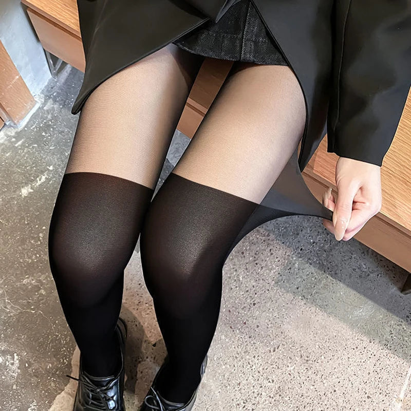 Polyester Patchwork Pantyhose High Waist Stretchy Tights