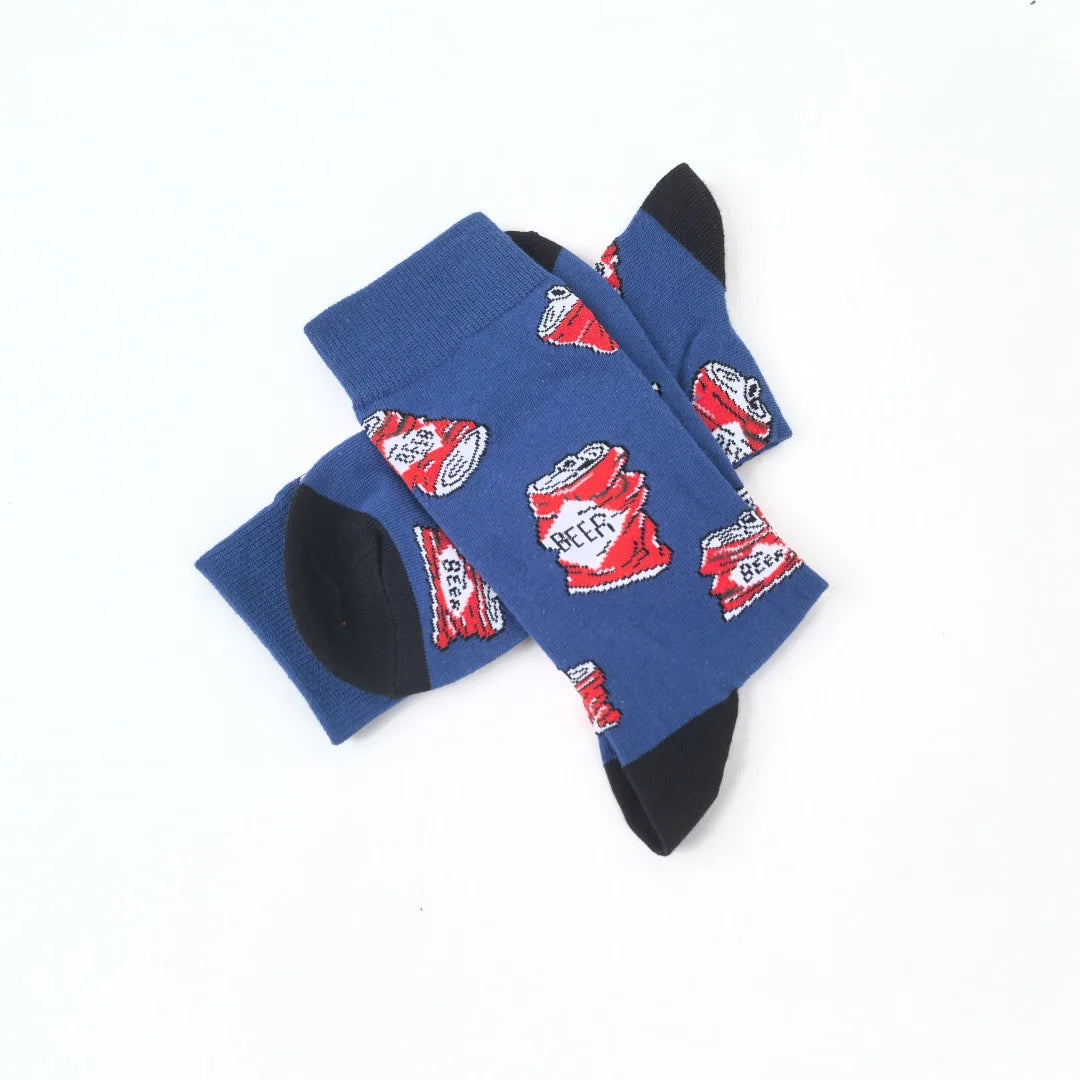 Polyester Elastane Beer Print Mid Calf Socks - 3
