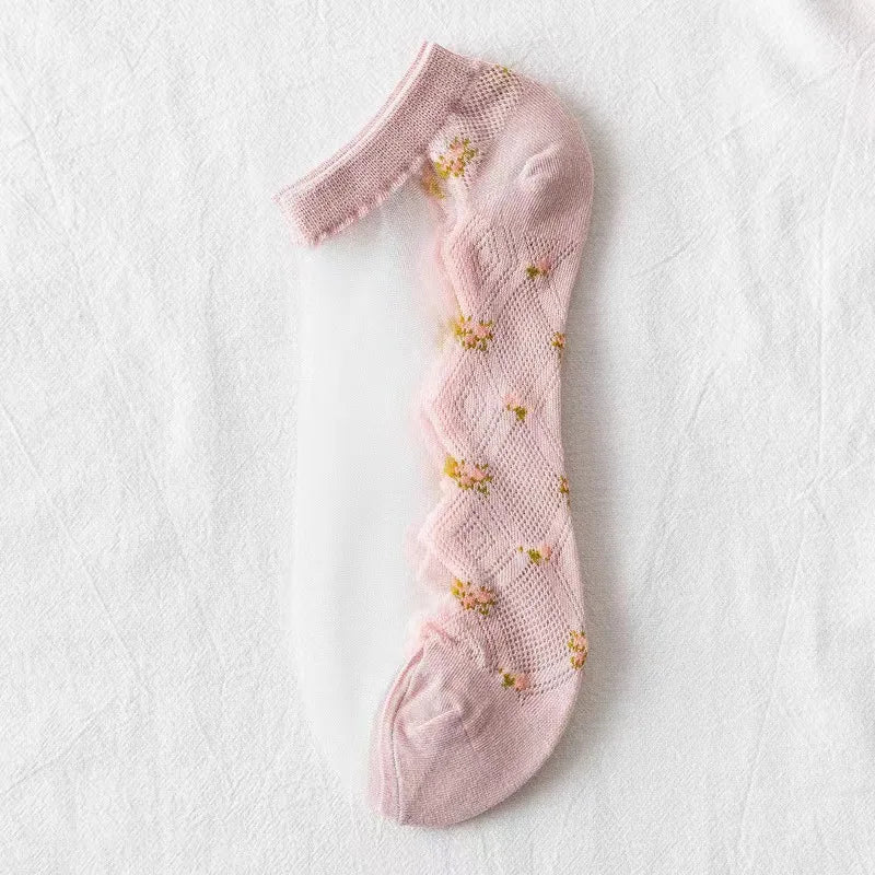 Polyester Elastane Floral Ankle Socks - 4