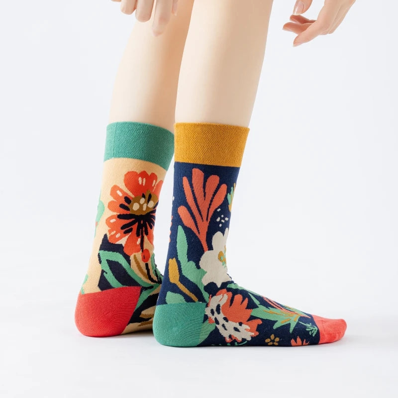 Cotton Blend Floral Mid Calf Socks
